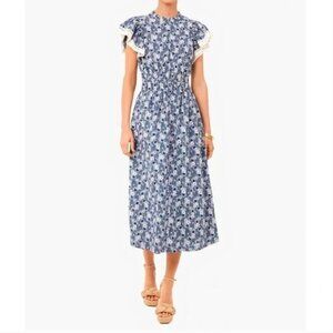 SEA New York Midi Floral Cut-Out Josefine Flutter-Sleeve Dress
